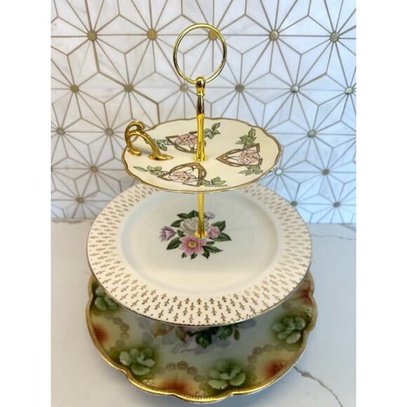 Three-Tier Dessert‎ Stand | Vintage China  | Wedding or Bridal Shower Décor - Picture 1 of 8